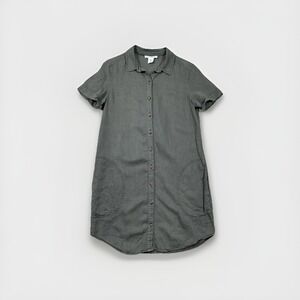 WOMENS LUCKY BRAND SHIRT DRESS SHORT SLEEVE LINEN LYOCELL BUTTON UP SIZE Small